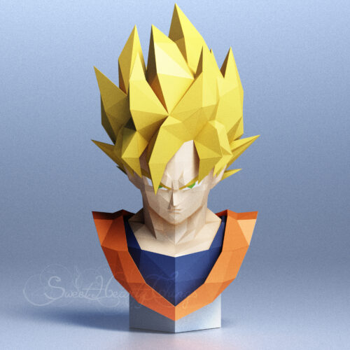 Papercraft bust of Goku in 3D origami