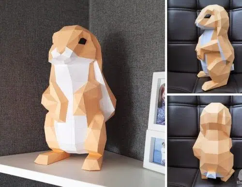 Papercraft standing rabbits in 3D origami