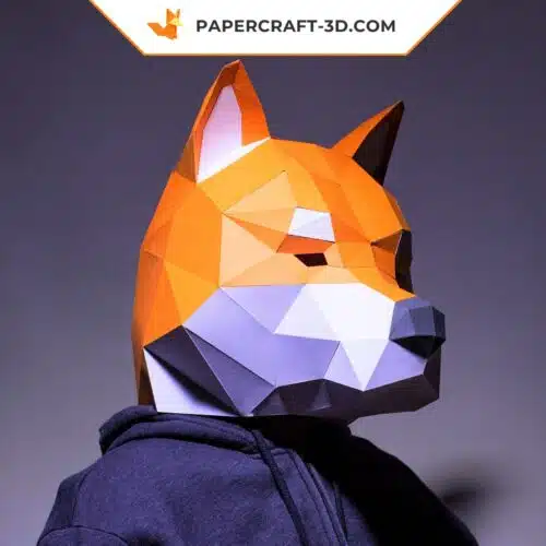 Papercraft Shiba Inu mask in origami 3D