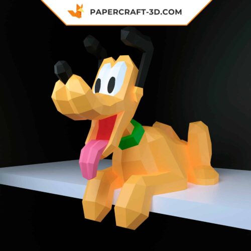 Papercraft dog model in 3D paper origami DIY