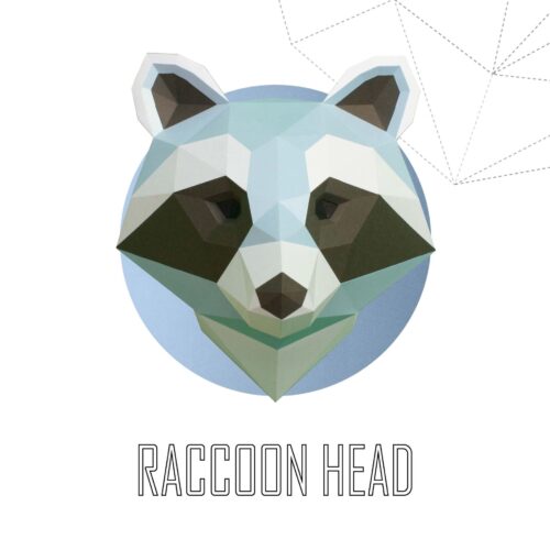 Papercraft de tรชte de raton laveur en origami 3D