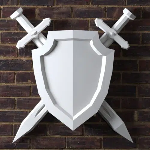 Papercraft sword and shield in 3D origami